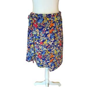 ECI New York Skirt Womens Size Large Blue Wrap Floral Tie Waist Boho Chic
